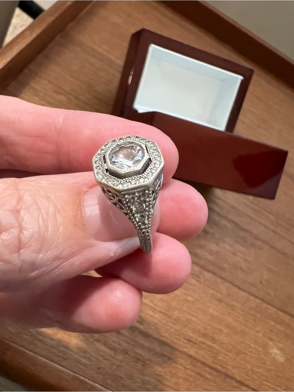 Vintage Style Sterling Silver White CZ Halo Ring Sz 5 - Picture 8 of 8